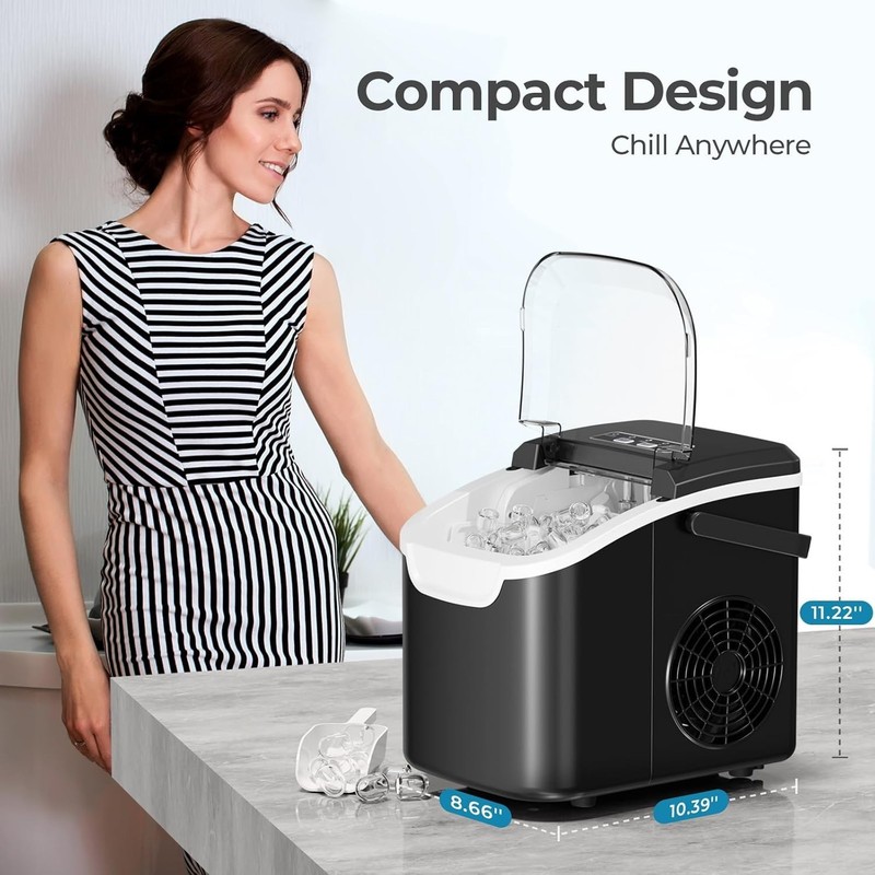 Countertop Ice Maker Machine, 8 Ice Cubes in 6 mins, 26lb/Day Ice with 2 Sizes- gallery