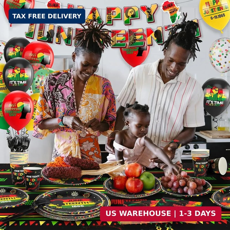 Happy Juneteenth Decorations, Juneteenth Party Supplies, Disposable Tableware Se gallery