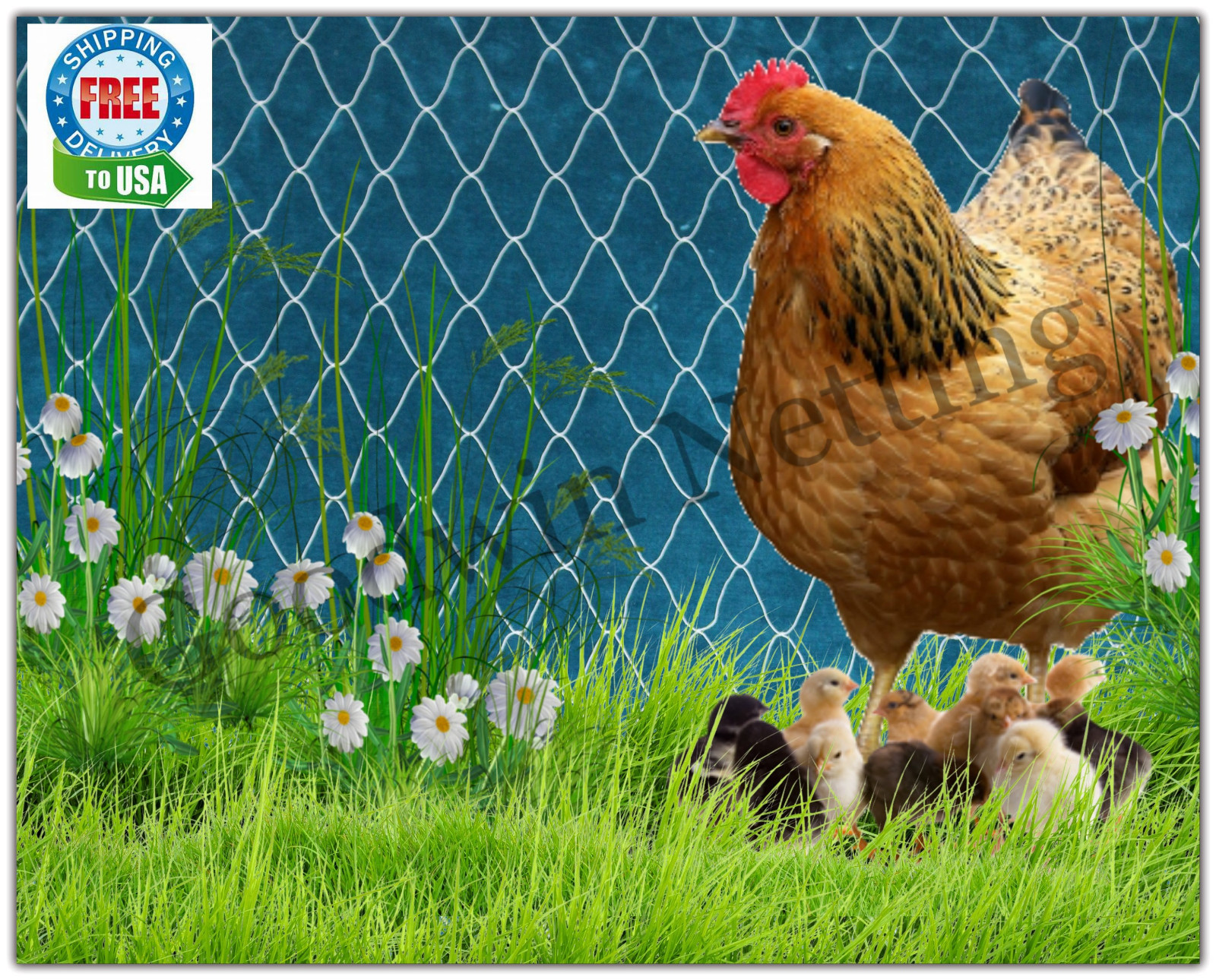 12' Poultry, Chicken, Duck, Aviary, Garden Protective Netting 1” Mesh #4 Nylon gallery