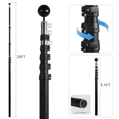 20ft Telescopic Flag Pole - Extra Thick Outdoor Telescoping 20FT Black - 20FT gallery