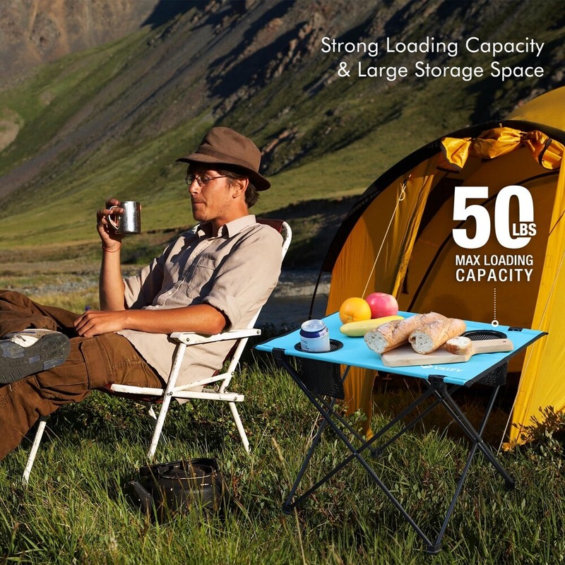VILLEY Folding Camping Table, Portable Camping Table w/2 Cup Holders & Carry Bag gallery