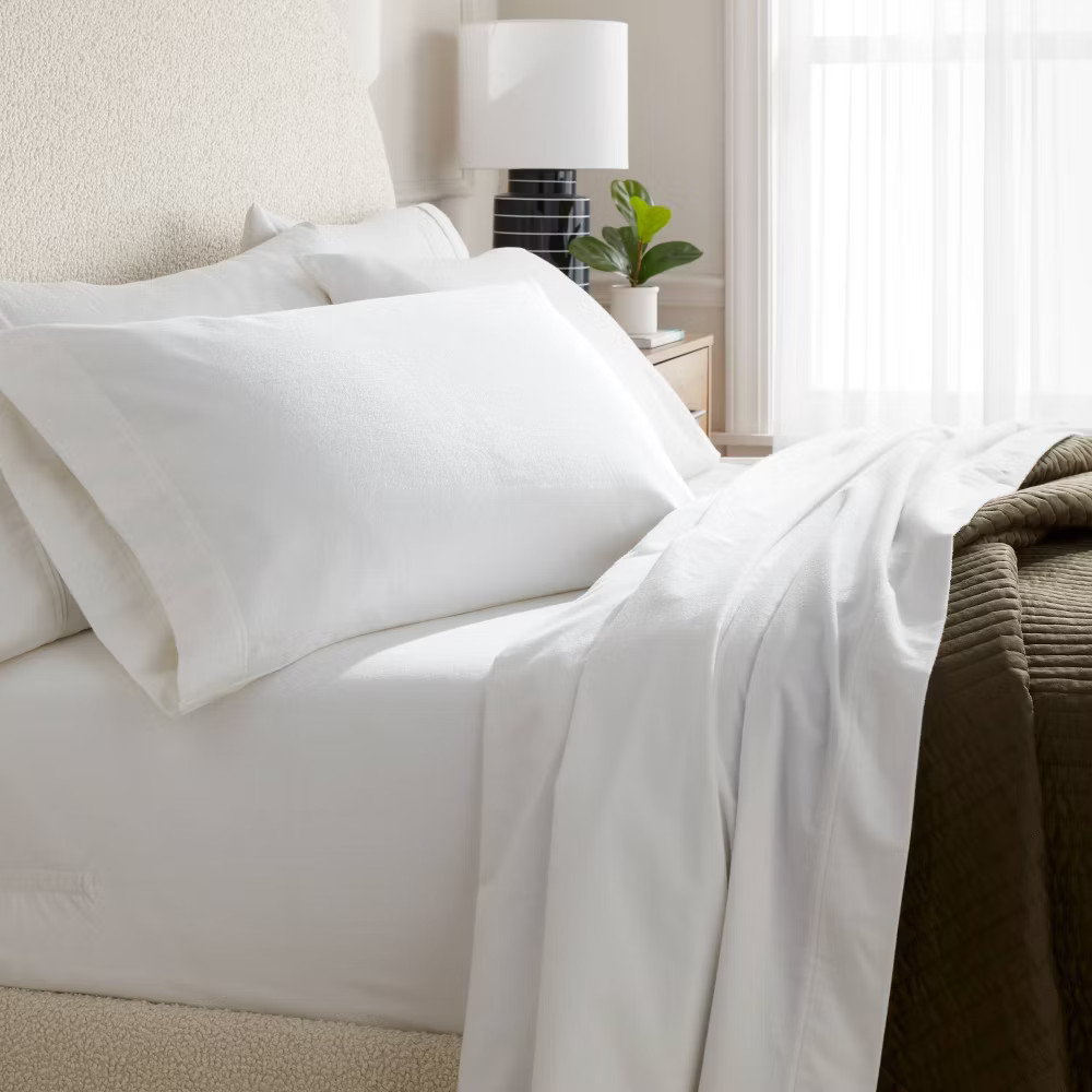 Full Ultra Soft Flannel Sheet Set White - Threshold gallery