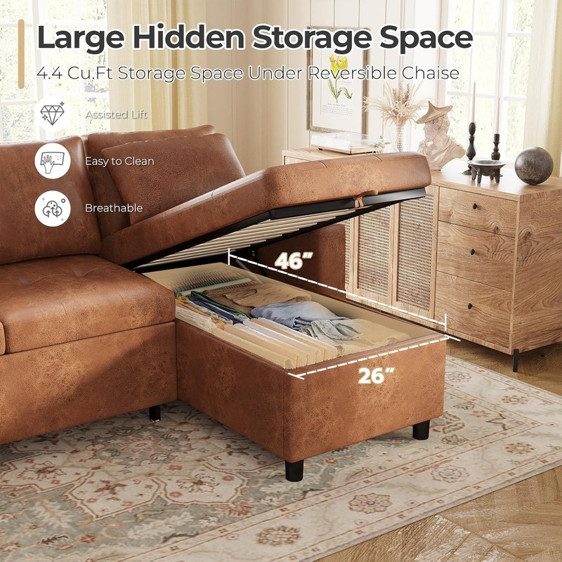 Sectional Sleeper Sofa Couch Leather Pull Out Bed Reversible Storage Chaise USB gallery
