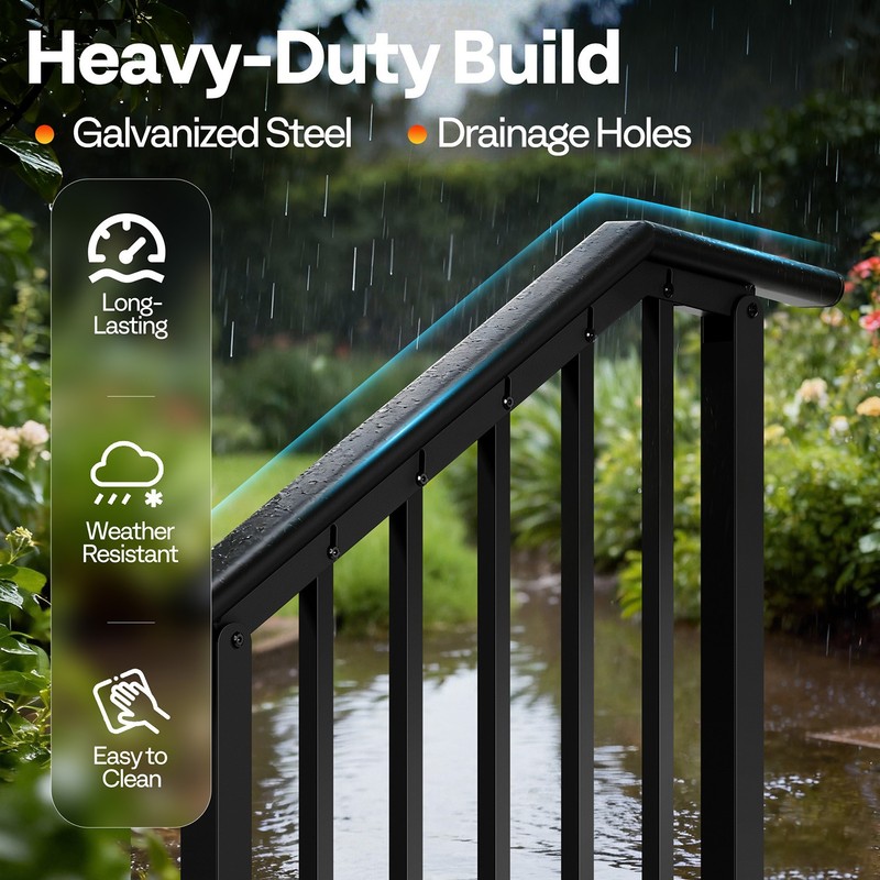 2Pack 3 Step Galvanized Steel Step Handrail Stair Railing Outdoor Deck Hand Rail gallery