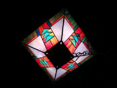 Stained Glass Hanging 4 SIDED PYRAMID Lamp ~ gallery