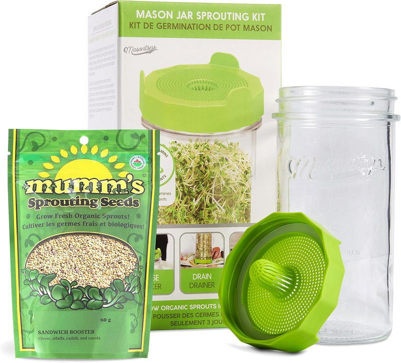 Mason Jar Sprouting Kit with Bean Screen Lids for Broccoli & Alfalfa Seeds gallery