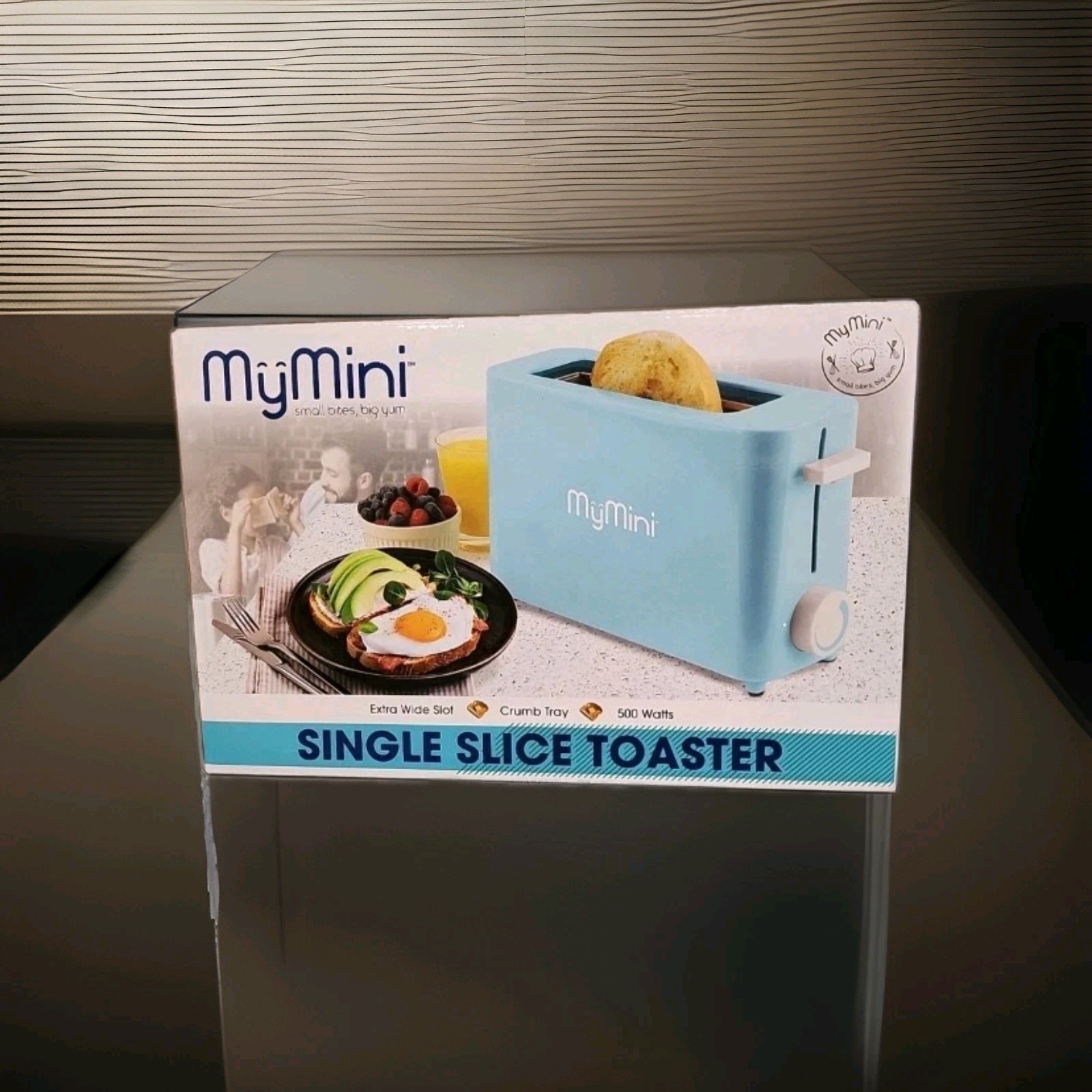 New - MyMini Single Slice Toaster Extra Wide Slot Crumb Tray 500 Watts Aqua gallery