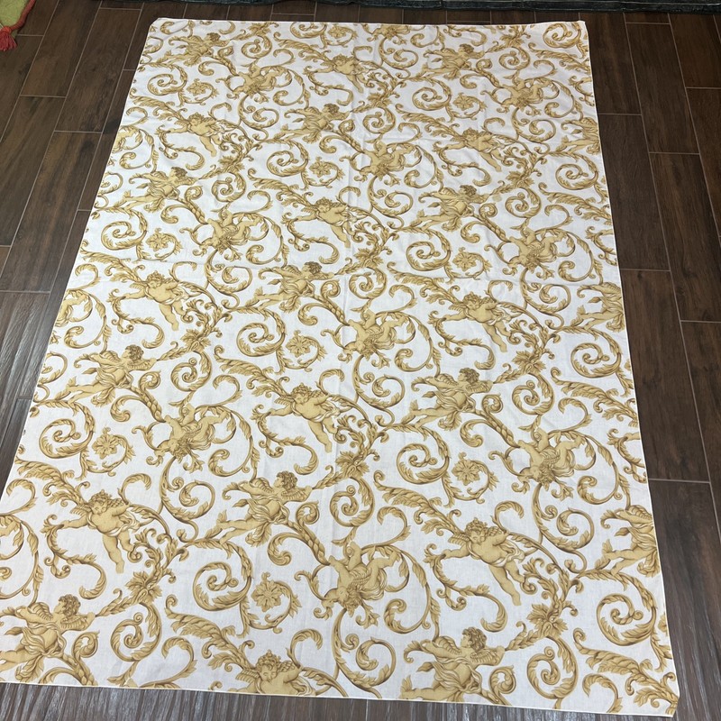 Vintage 90s Cherub Tablecloth Rectangle Whimsygoth Celestial White & Gold 58x83” gallery