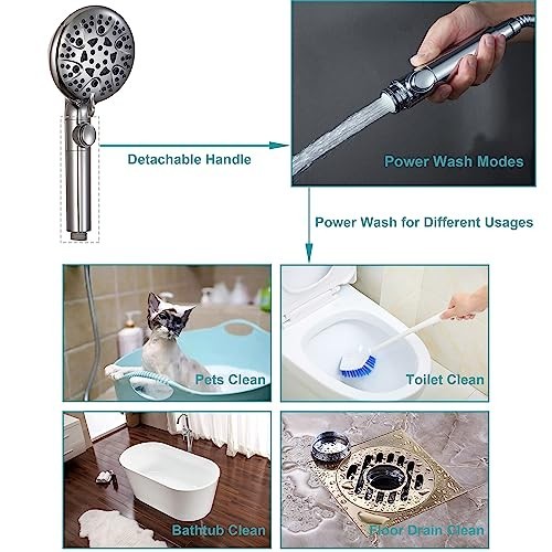 Handheld Shower Head 8 Mode High Pressure with On Off Switch 79 Inch Hose Wall gallery