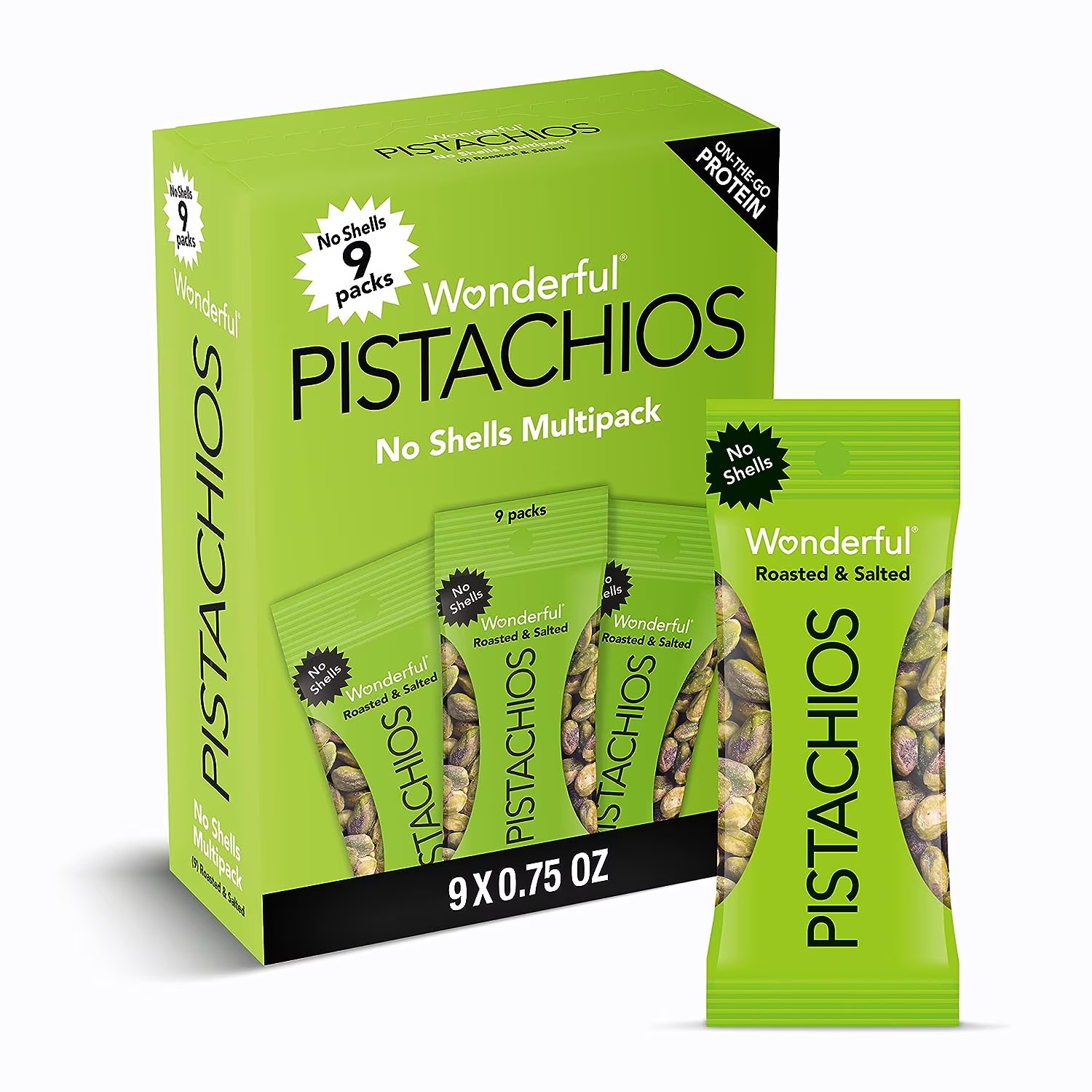 Wonderful Pistachios, No Shells Roasted & Salted Nuts, 0.75 Ounce Bags Pack of 9 gallery