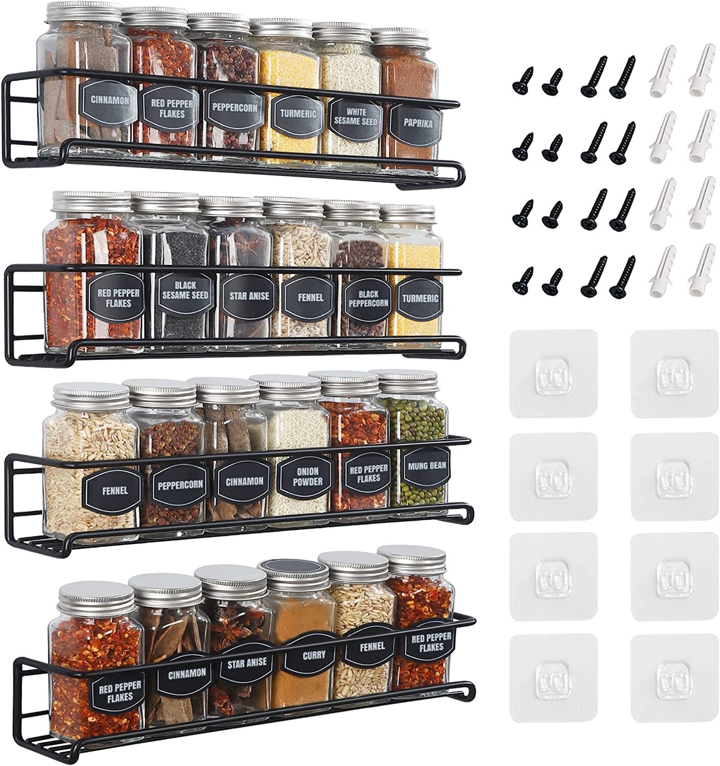 4 Packs Kitchen Spice Rack Organizer Storage Shelf Cabinet Jar Holder Wall Mount gallery