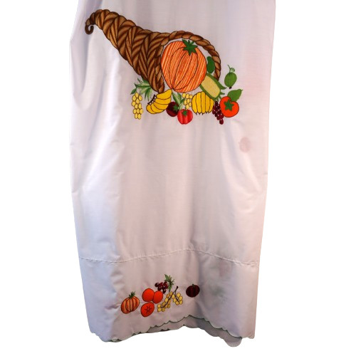Tablecloth Embroidered Cornucopia Fruits Veggies 90 x 66 Scalloped Hem gallery