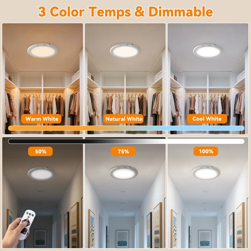 GMOX Rechargeable Ceiling Light 2-Pack, 3 Color Modes, Motion Sensor with Remote gallery