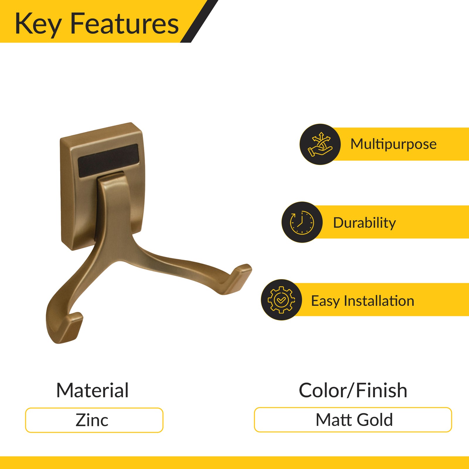 Brixwell QITW-001 Double Hook, TAG Synergy Elite Collection Matt gold gallery