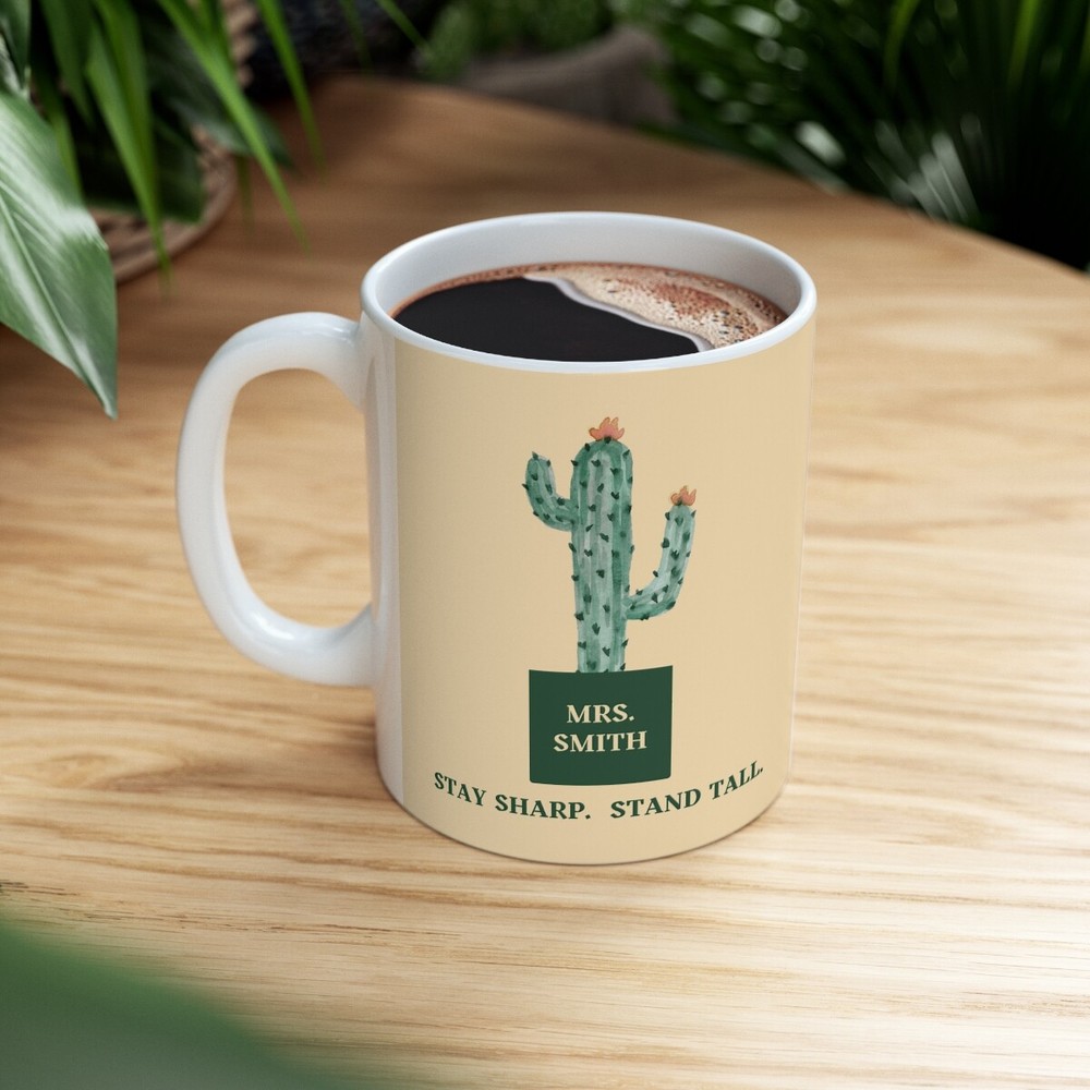 Personalized Cactus Mug Gift 11oz Boho Design, Botanical Mental Health Mug Gift