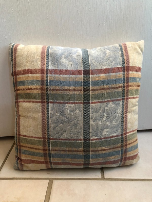 Single Throw Pillow Tartan Plaid Multicolor, solid back 15 x 15 gallery
