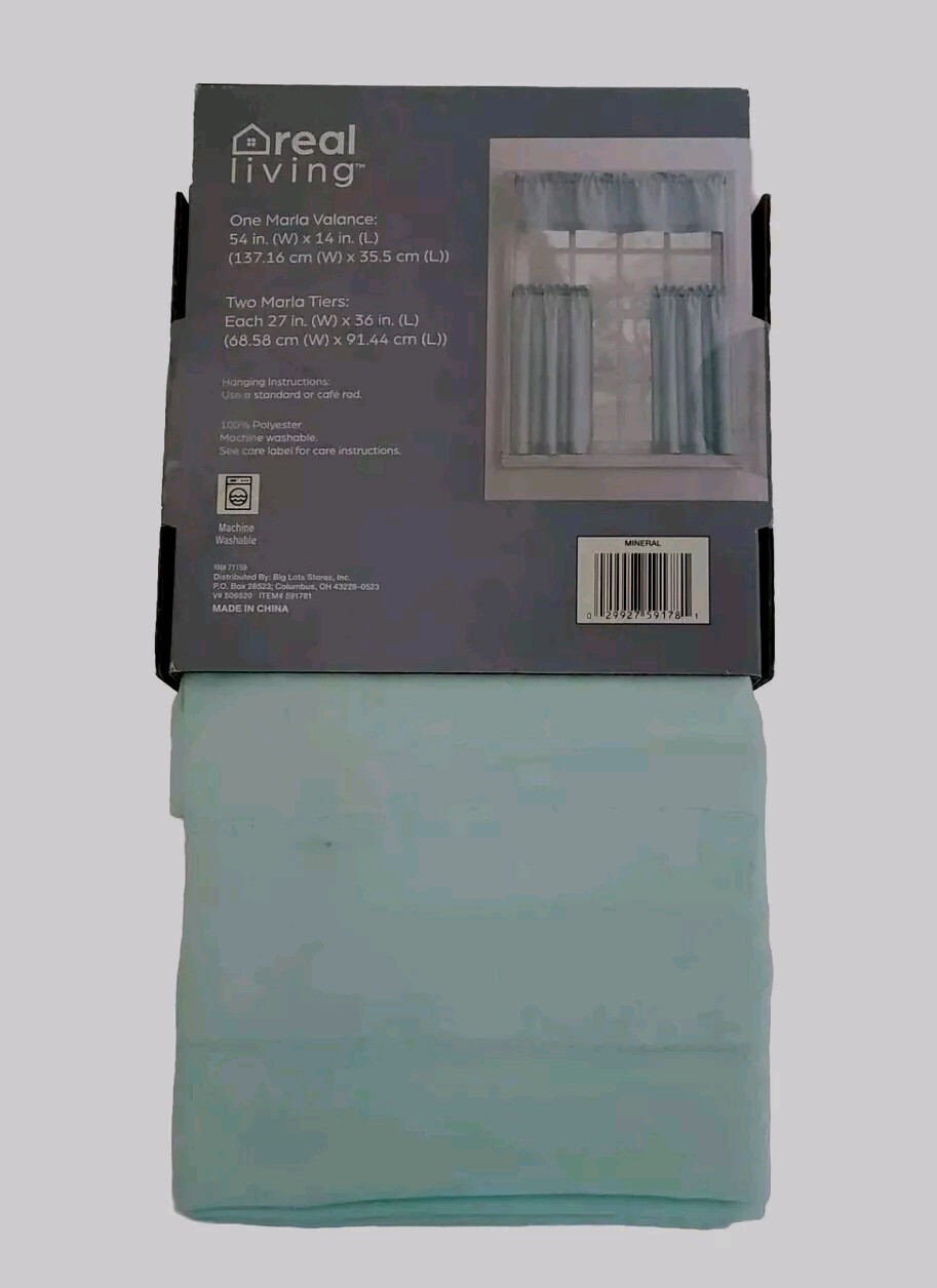 Real Living Mint Green 3 Piece Set /Tier & Valance (54"x14") /2 Tiers (27"x 36") gallery