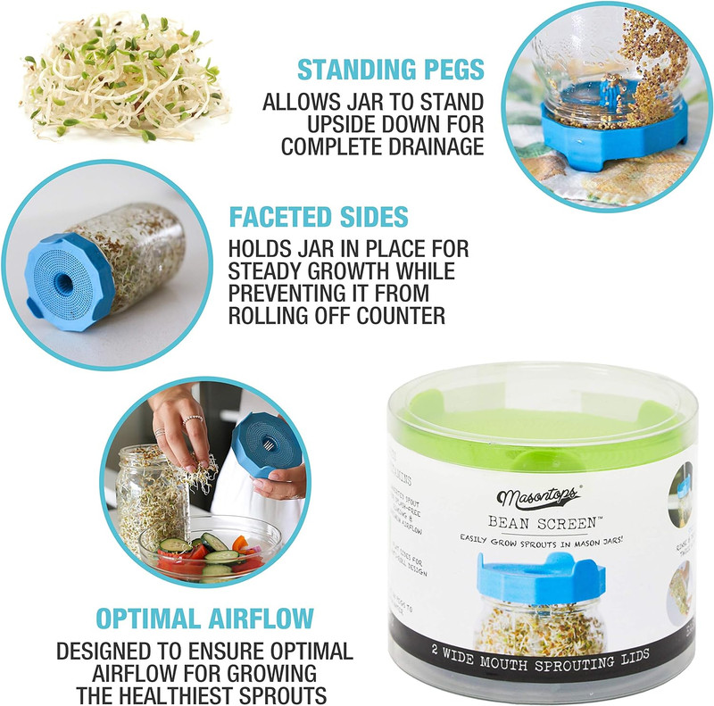 Mason Jar Sprouting Kit with Bean Screen Lids for Broccoli & Alfalfa Seeds gallery