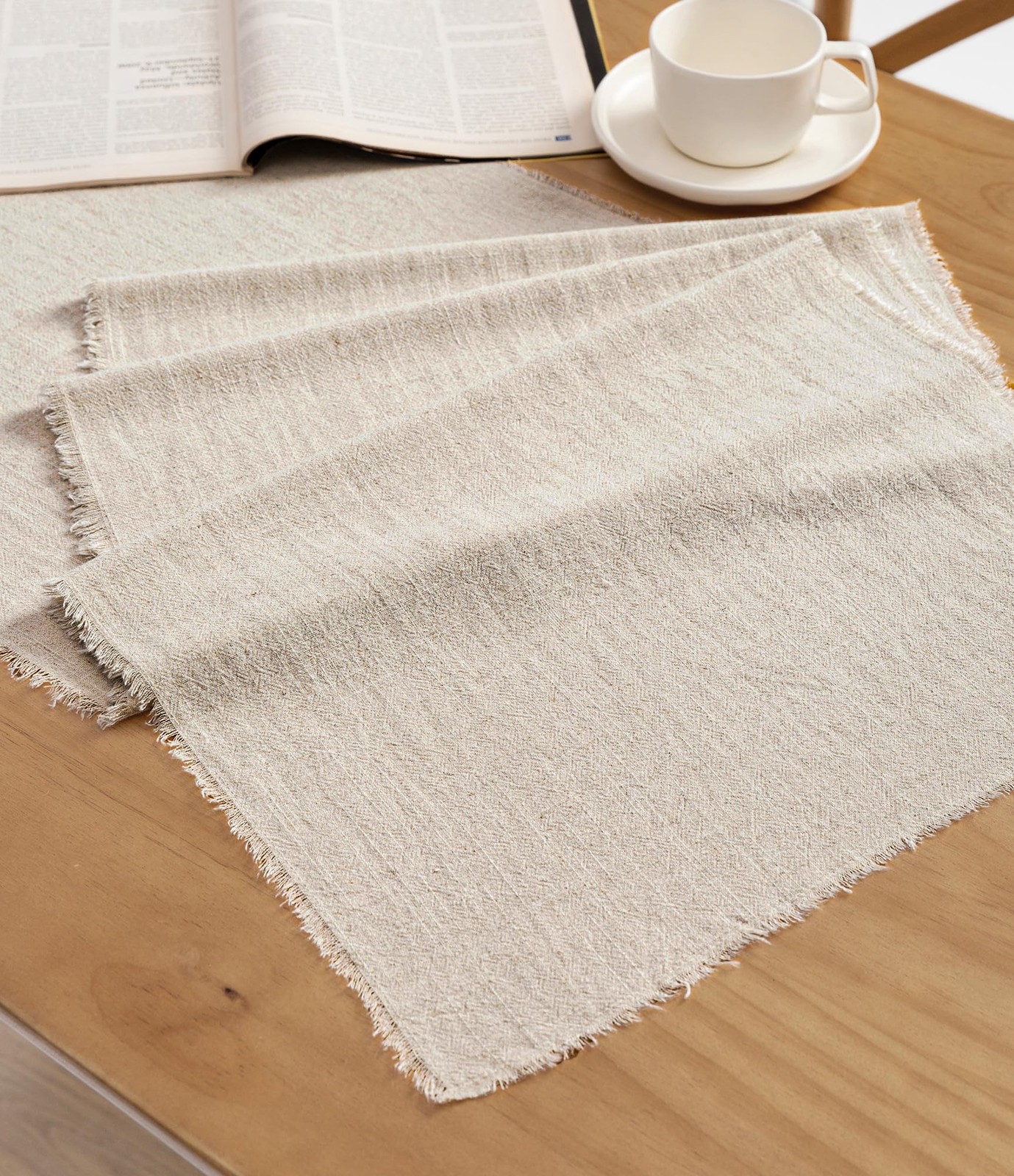 Beige Table Runner 14 x 72 Inches Long Slub Texture Cotton Linen Beige Cream gallery