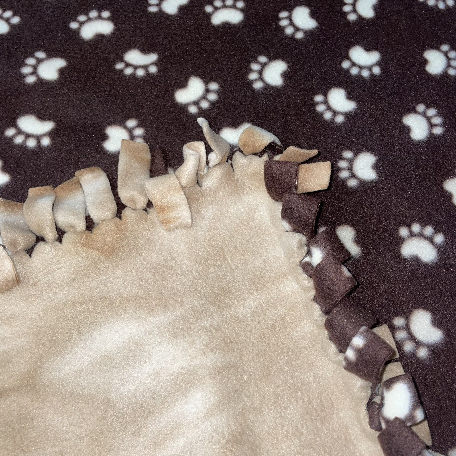 Brown Paw Print Tie Dye Handmade Fleece Tie Blanket gallery