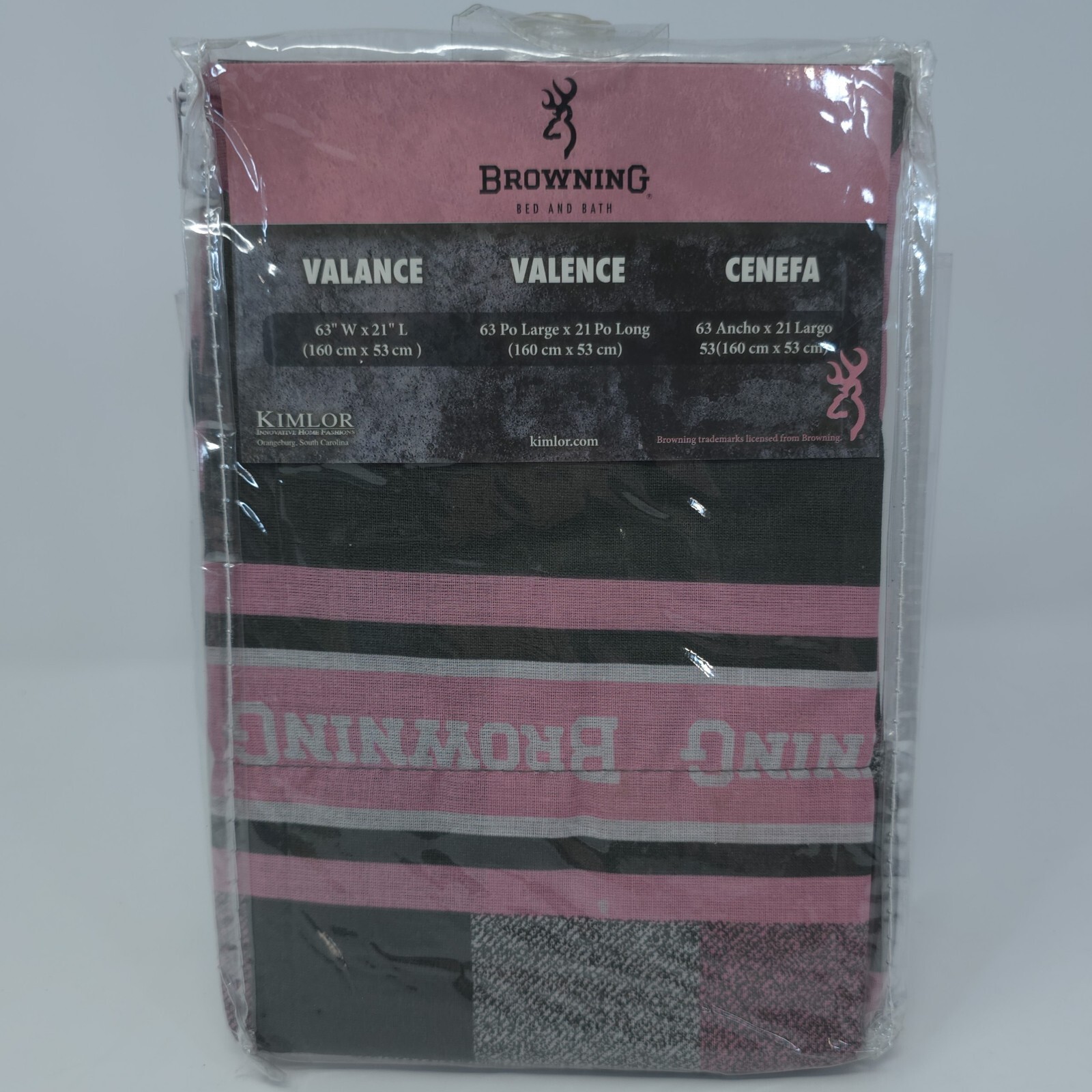 Browning Window Valance Buckmark Plaid Pink Hunting Lodge 63 in x 21 in gallery