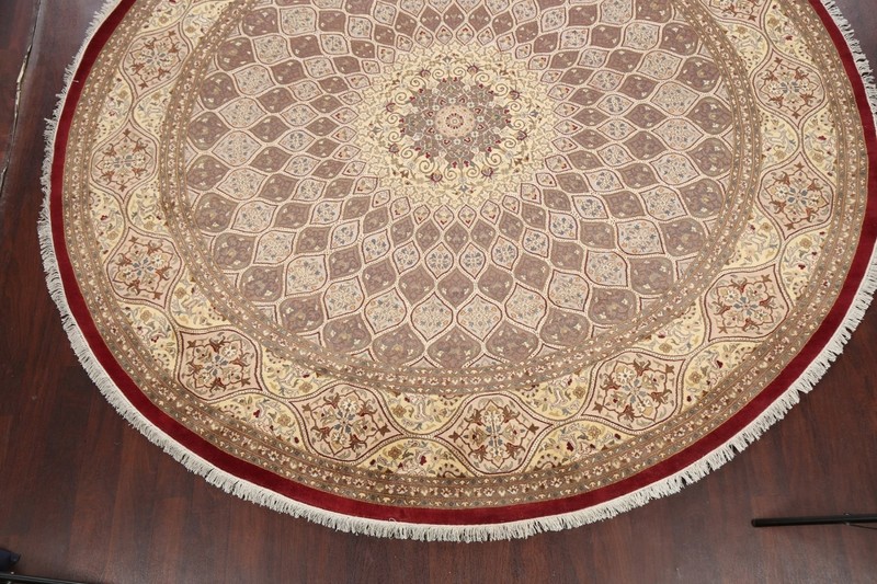 Vegetable Dye Traditional Oriental Round Rug 10x10 ft Handmade Wool/ Silk Carpet gallery