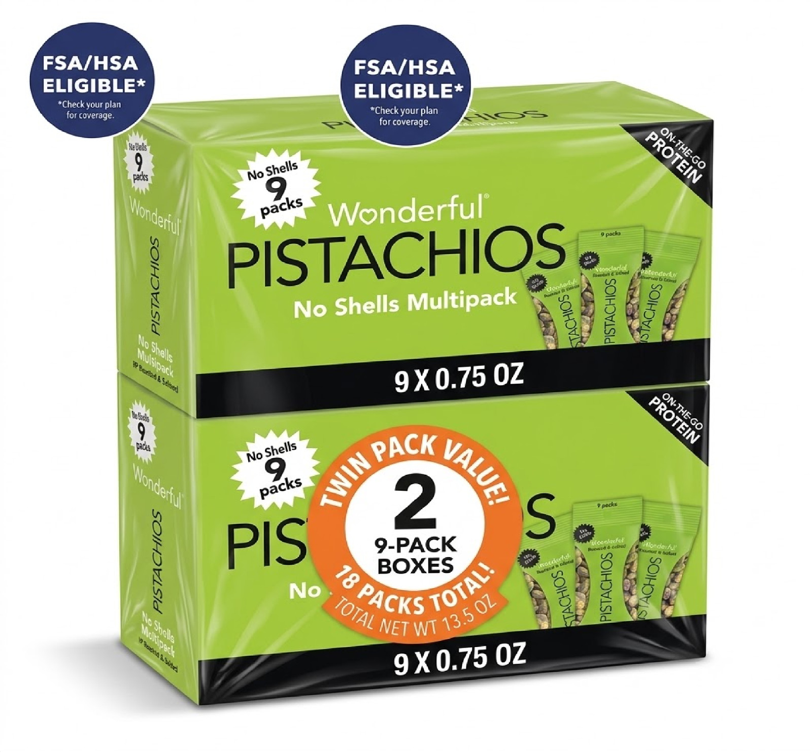 Wonderful Pistachios No Shells Roasted & Salted Nuts 0.75 Ounce 9 Bags, 2 Pack gallery