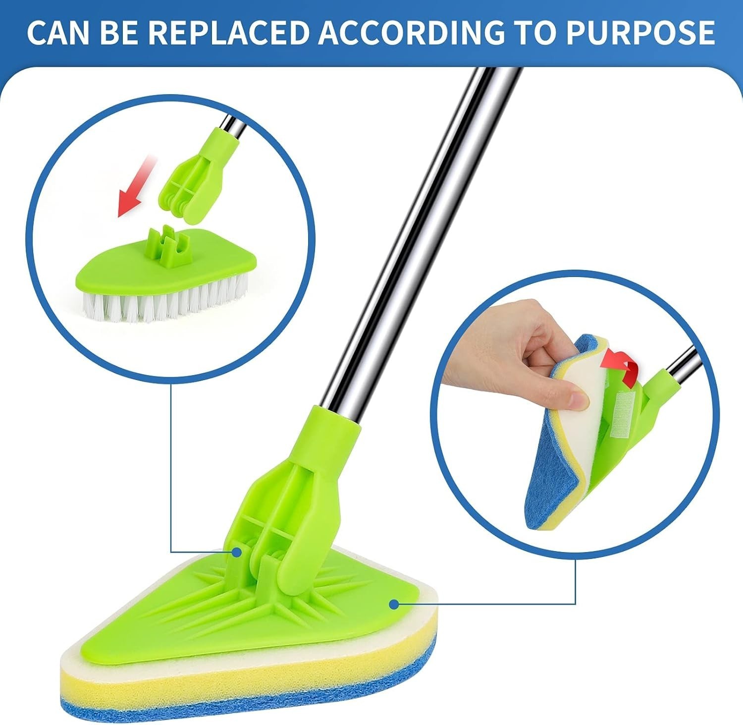 2-in-1 Scrub Cleaning Brush | 37" Extendable Handle + Stiff & Sponge Heads gallery