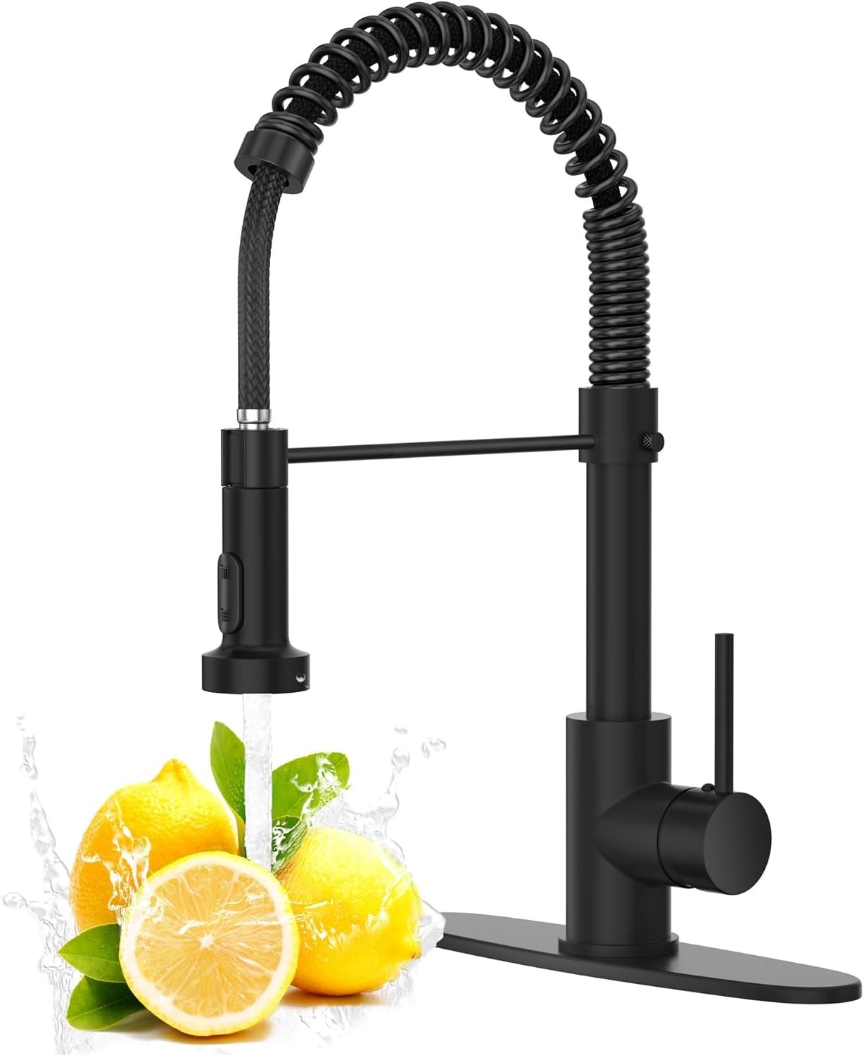 Black Kitchen Faucet with Pull down Sprayer, High Arc Spring 304 Stainless Steel gallery
