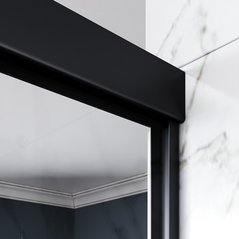 ELEGANT Semi-Frameless Sliding Shower Door 54" x 72" Bypass Matte Black Finish gallery