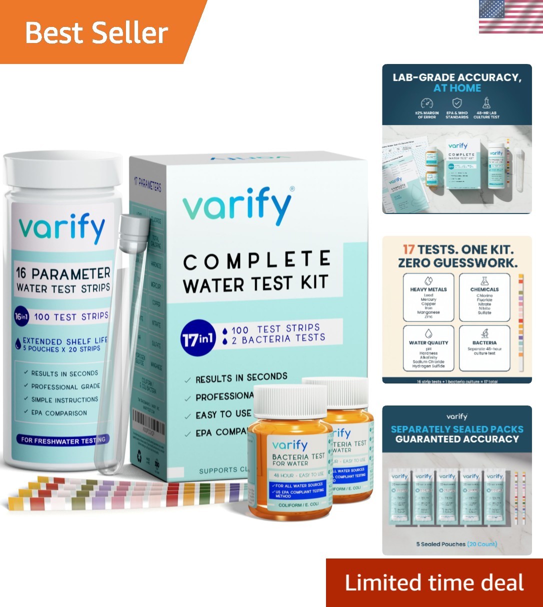 Complete 17-in-1 Water Kit: 100 Strips + Bacteria Tests for Peace of Mind gallery