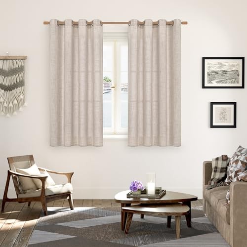Linen Curtains for Short Window 54 Inches 52"W x 54"L (Pack of 2) Natural gallery