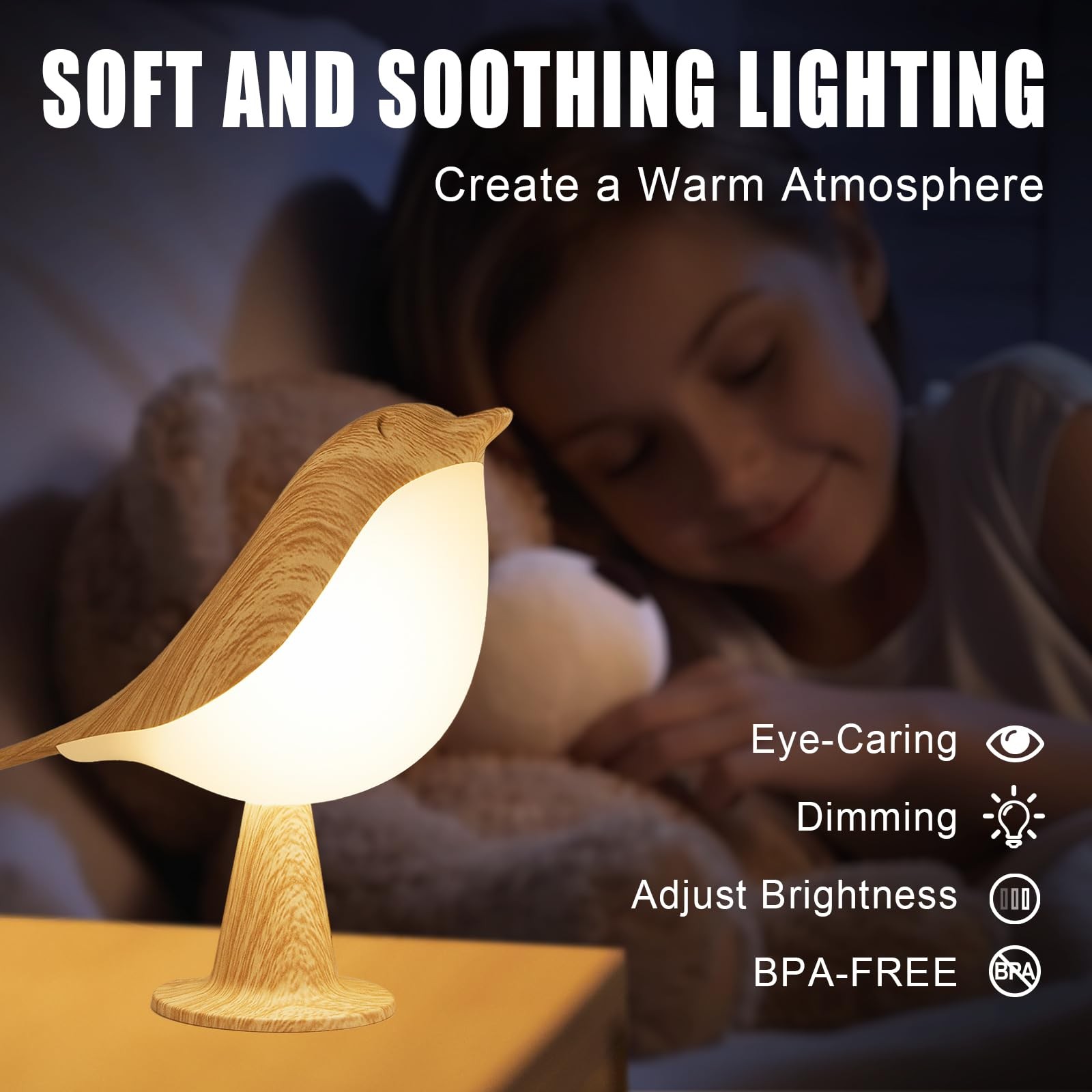 Small Bird Table Lamp Cordless Desk Lamp Touch Night Light With 3 Color Small gallery