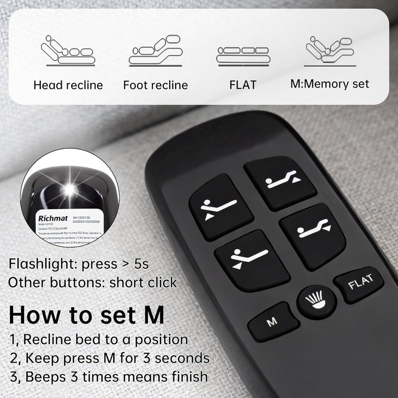 Richmat Adjustable Bed HJC18 Control Box + Paired Remote Control, Head & Foot gallery