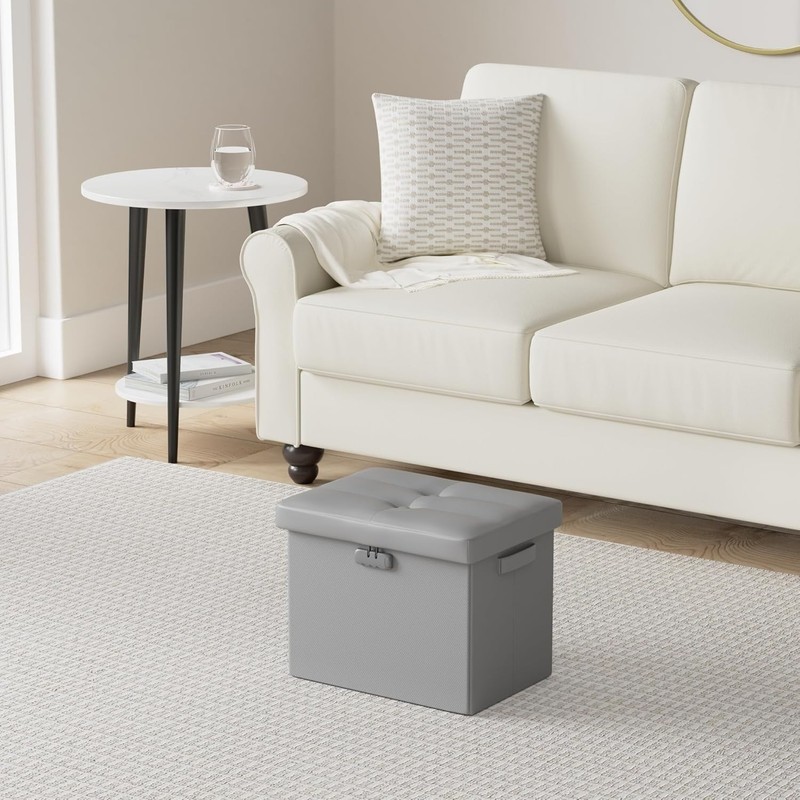 Storage Ottoman with Lock,Fireproof Folding Ottoman Foot Rest Stool Storage C... gallery