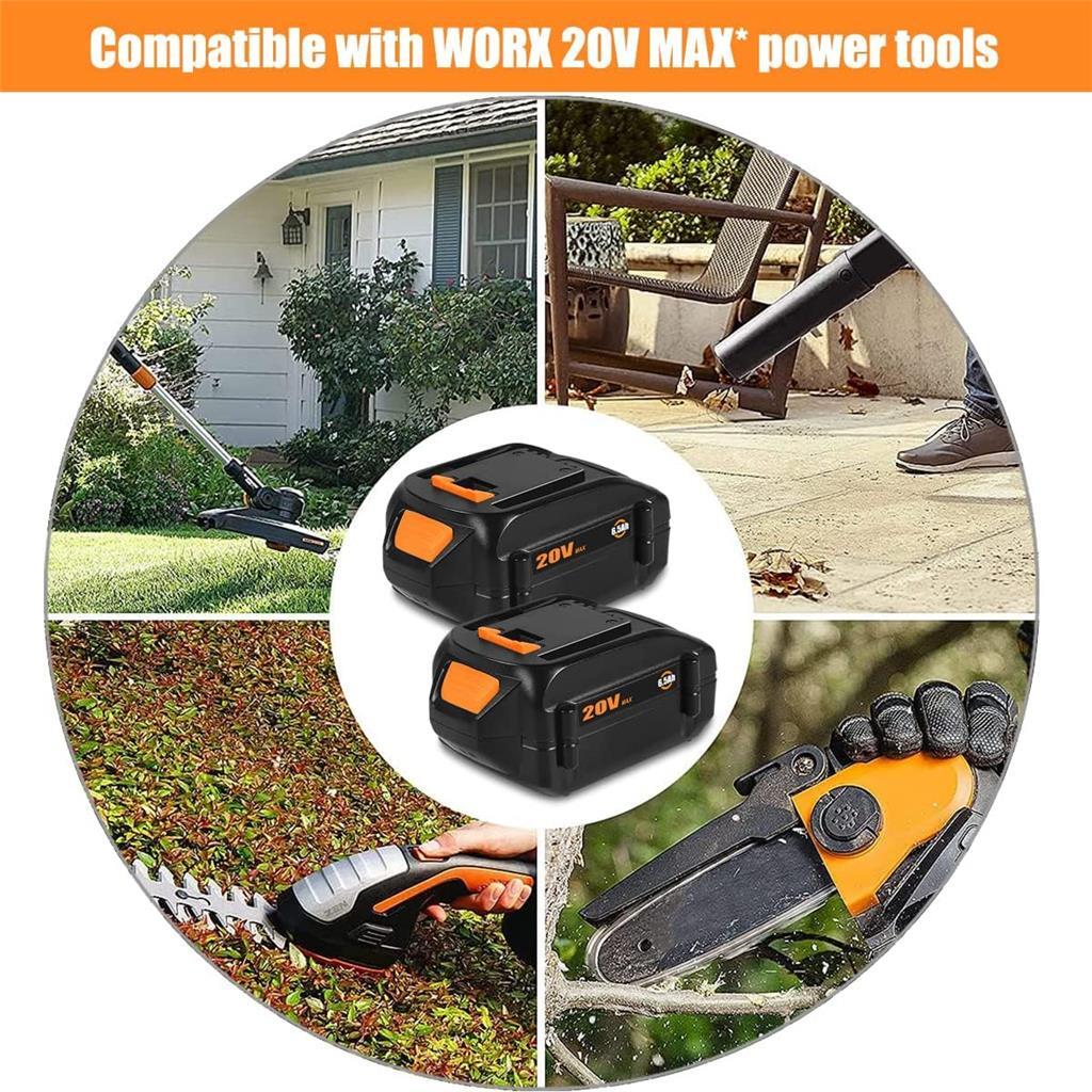 2 PACK 6.5Ah High Capacity Lithium Battery for WORX 20V Battery 2.0Ah WA3575 gallery