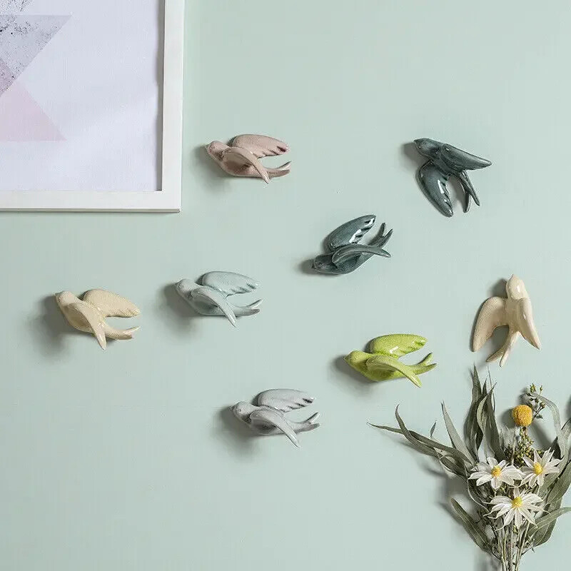 Ceramic Swallows Wall Mounted Simulation Bird Flying Ornament Wall Hanging Decor gallery