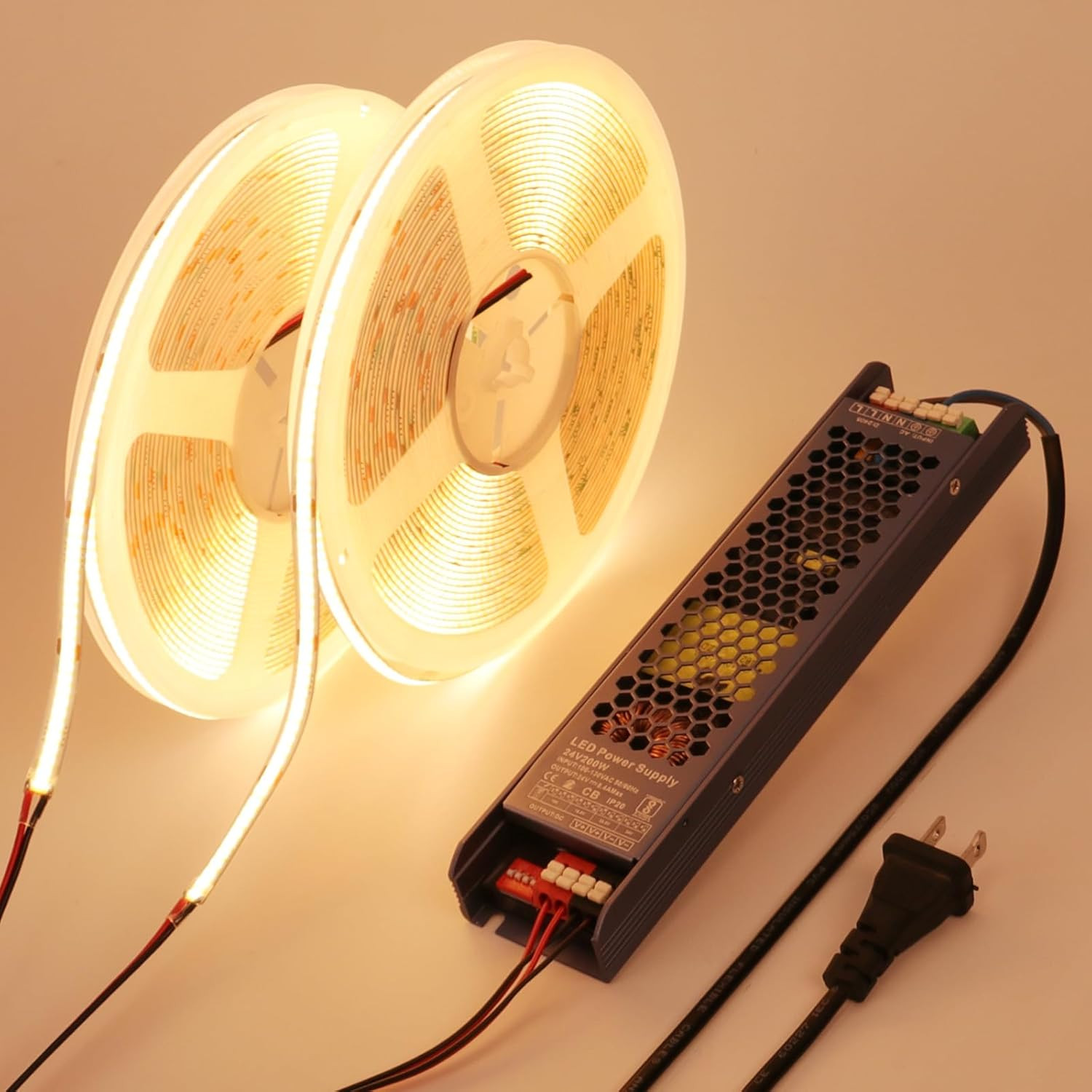 24V COB LED Strip Light 65.6Ft (2 Rolls of 32.8Ft) Kit, 3000K Warm White Cuttabl gallery