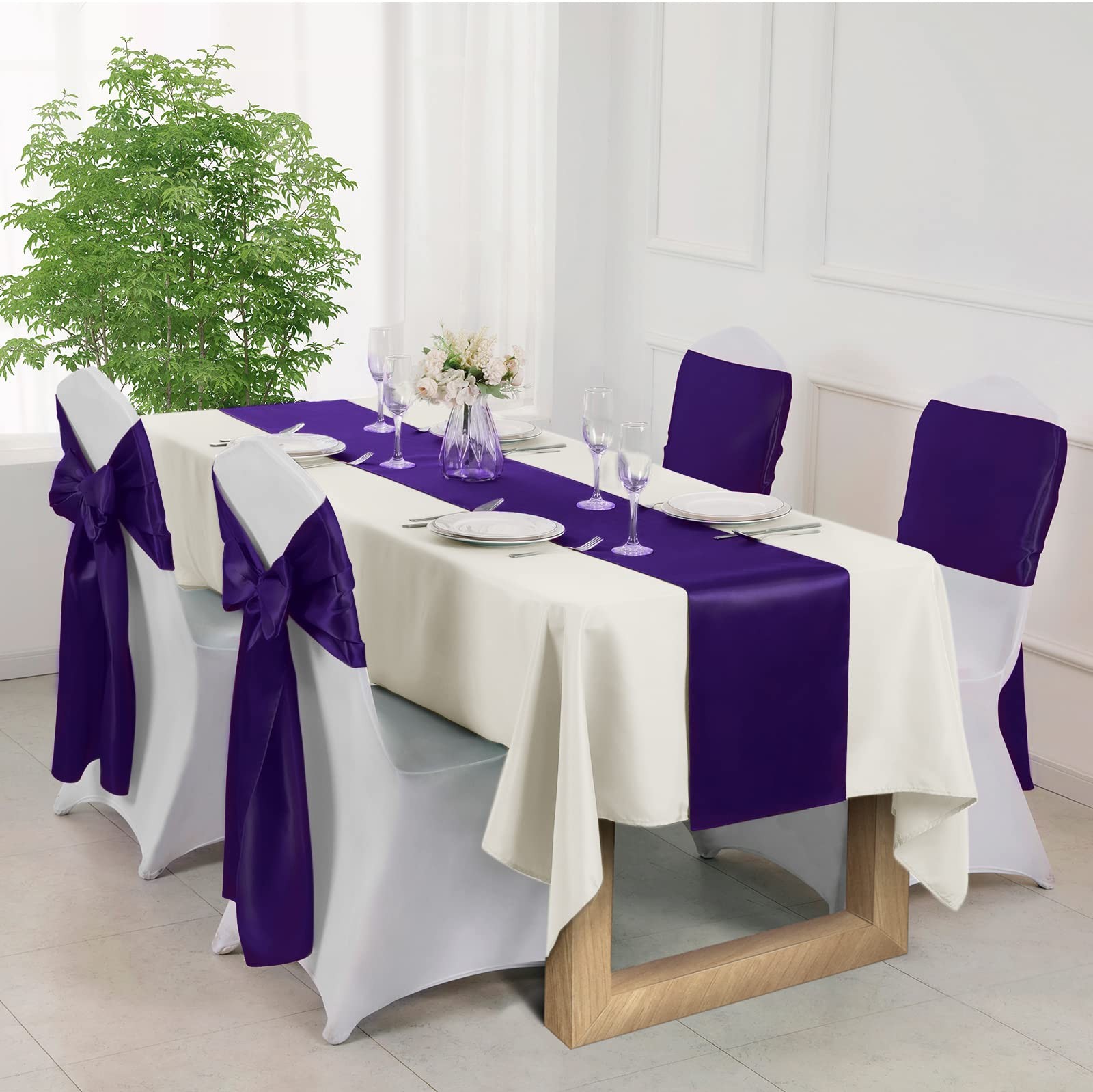 Dark Purple Table Runner, 12Pcs 12x108 Inch, Smooth Satin, Party Decor gallery