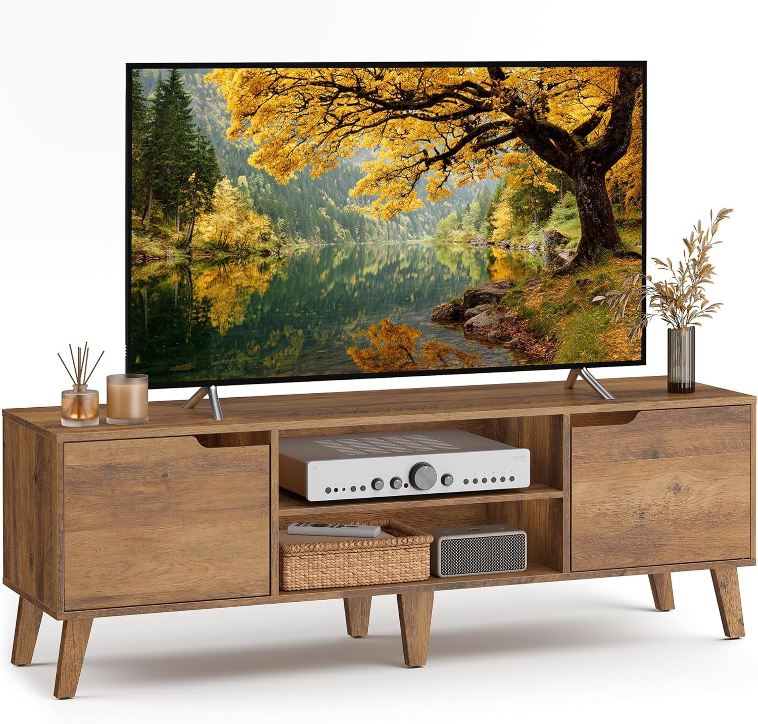 TV Stand Entertainment Center W/ Adjustable Shelf 58-Inch Long Media gallery