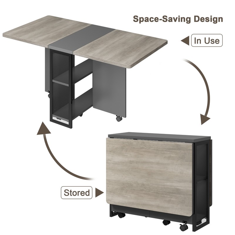 Folding Dining Table with 2 Storage Racks, Collapsible Table for Small Spaces gallery