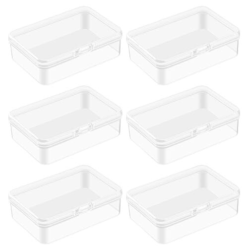 6 PCS Mini Clear Plastic Storage Containers Box Case with Lids Clear Rectangle gallery