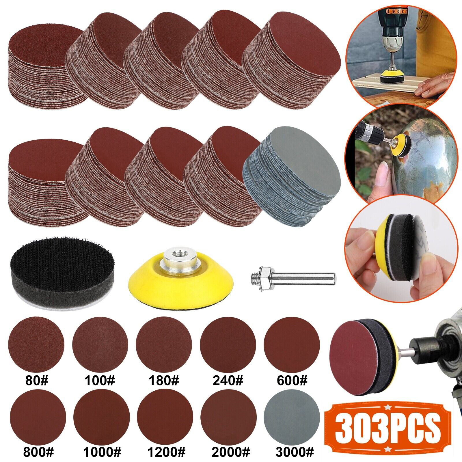 303pcs 2 Inch Sanding Disc Kit, 80-3000 Grit Wet Dry Hook & Loop Sandpaper Pads gallery