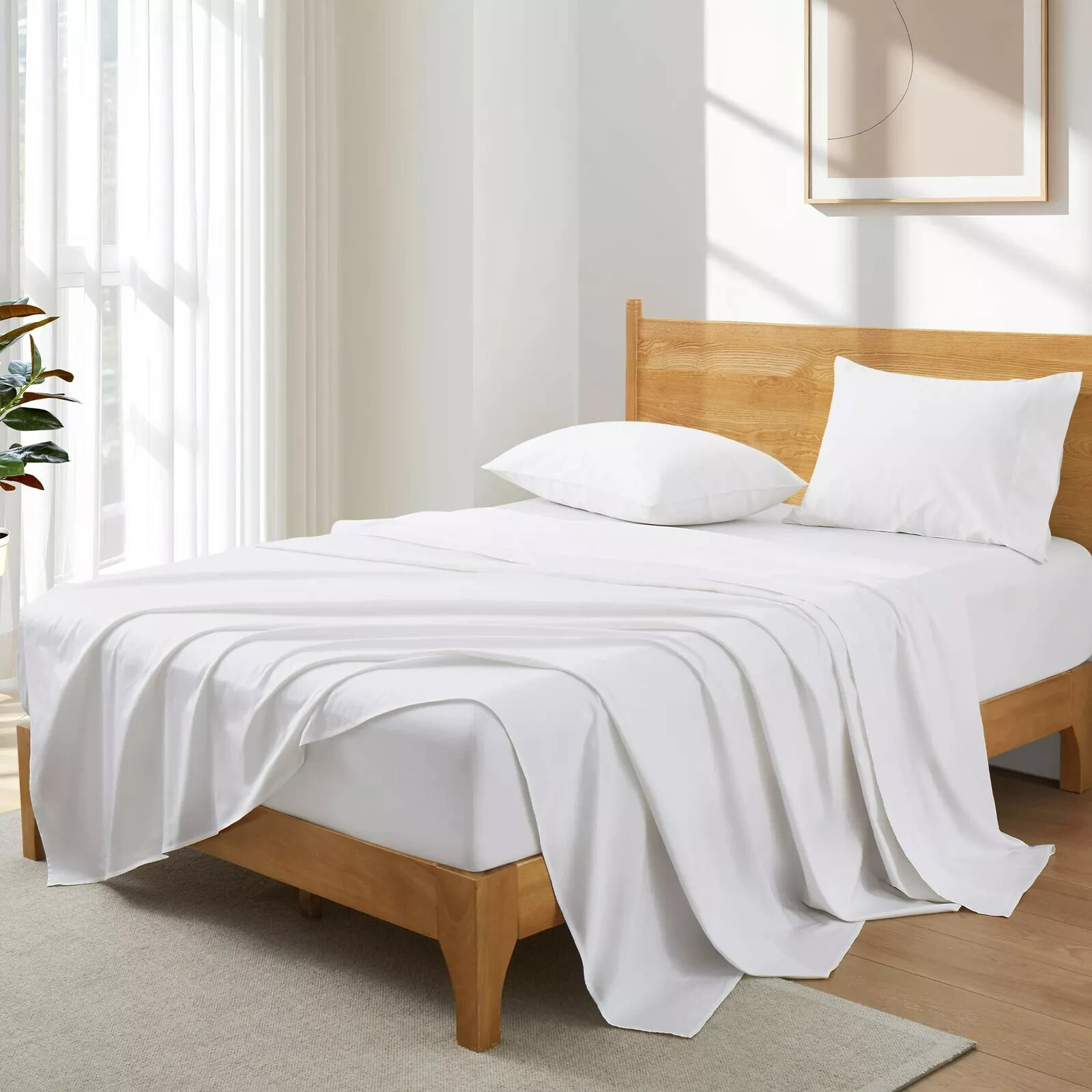 4PCS 100% Organic Cotton Sheet Sets King White gallery