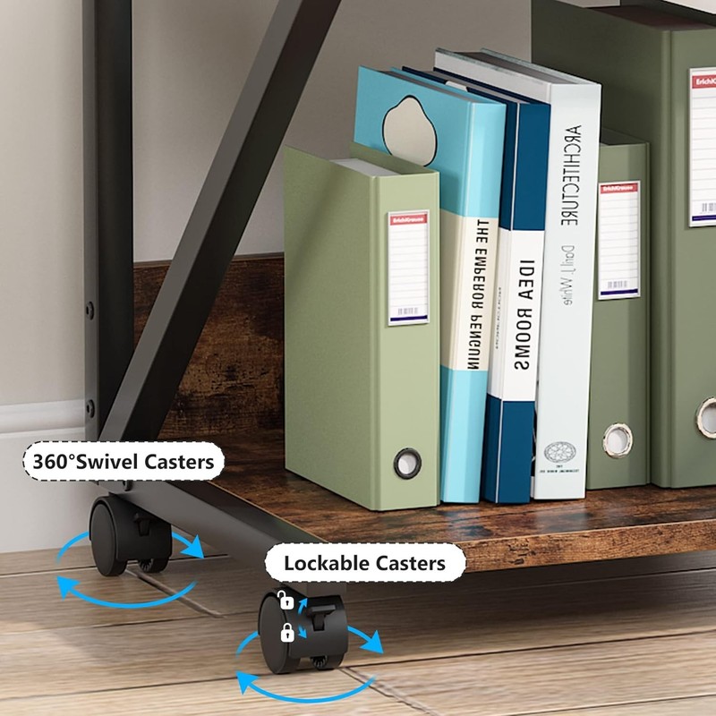 Industrial Printer Stand, 3-Tier Rolling Printer Cart Under Desk Storage shelf gallery
