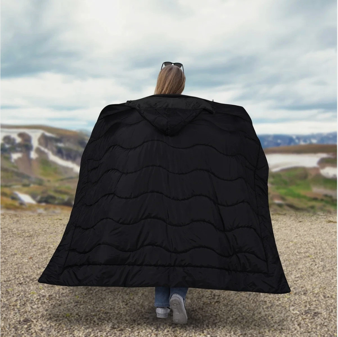 Water-Resistant Hooded Wearable Blanket – Reversible Plush Outdoor Throw 54X72 gallery