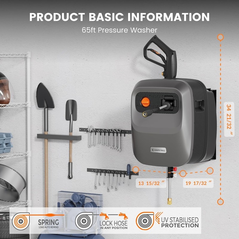 Giraffe Tools Electric Pressure Power Washer, 65FT Ultra-Soft Hose, Max 2500 PSI gallery