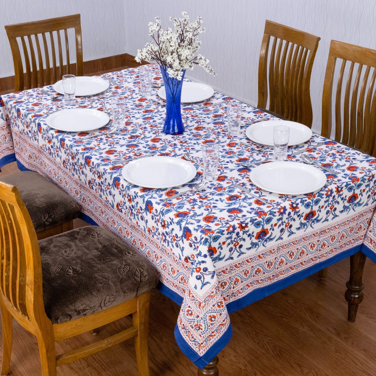 Dining Tablecloth, Cotton Table Cover, Wedding Gift, Block Printed Linens gallery