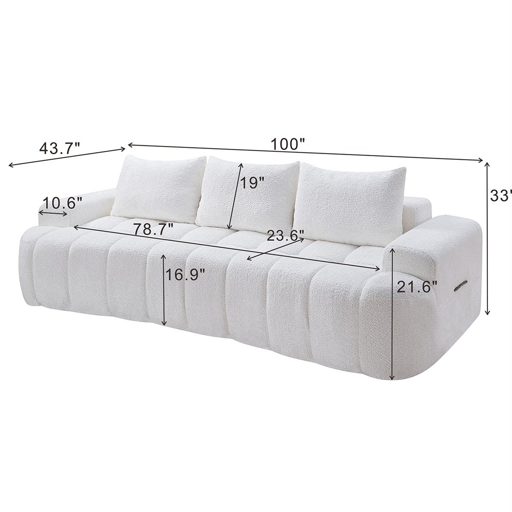 100" Curved Compressed Sofa, 3-Seat Cloud Sofa Couch with High Resilience Foam gallery