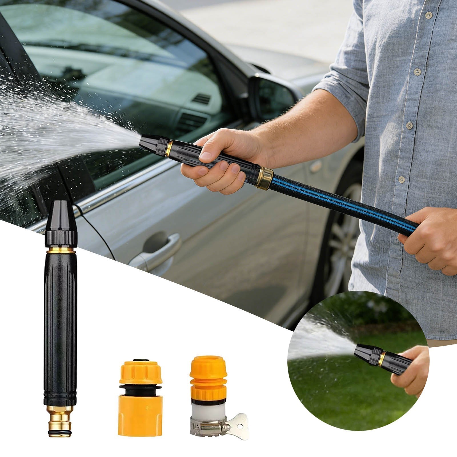 Water Hose Nozzle Adjustable Spray With Ergonomic Grip For Garden Wash&Clean NEW gallery
